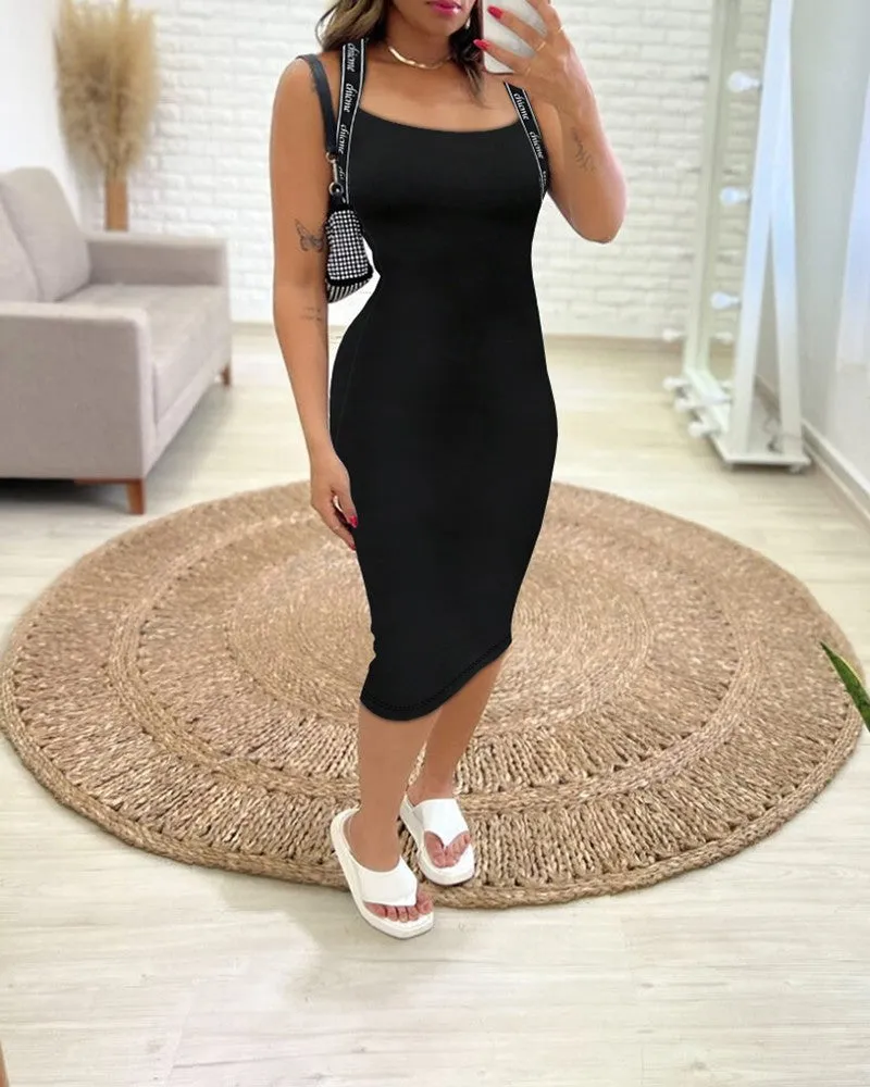 Letter Tape Patch Criss Cross Bodycon Dress