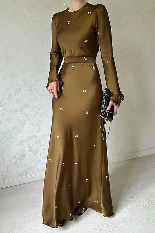 long-sleeved belt slimming hip dress