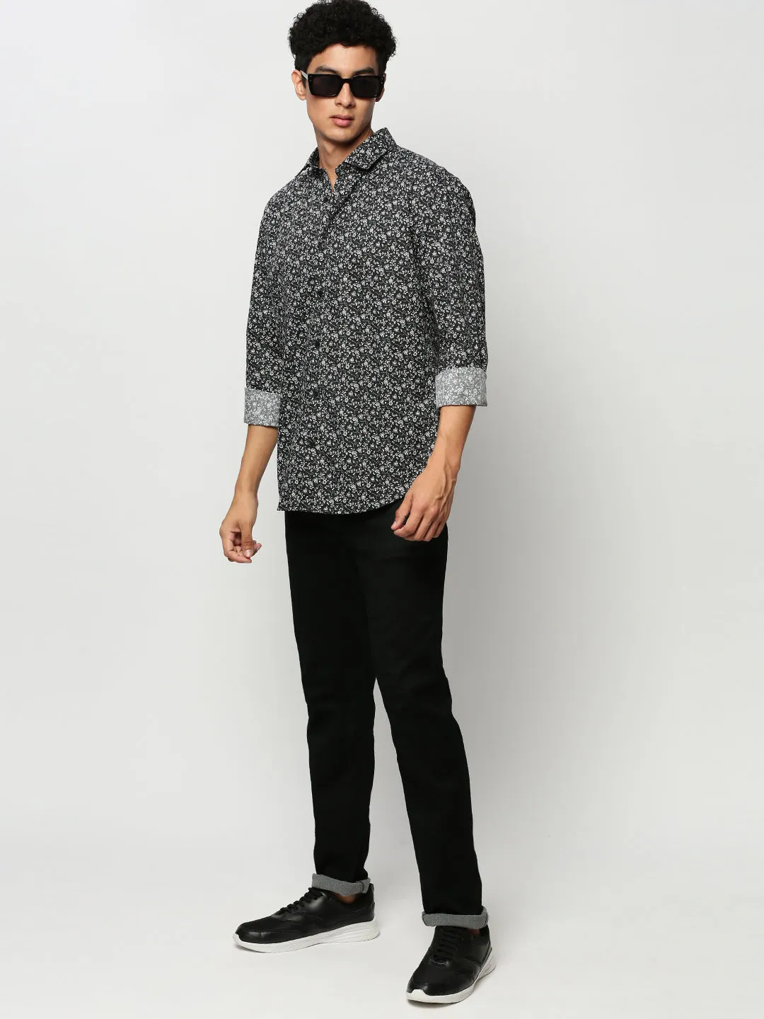 Men Black Floral Casual Casual Shirts