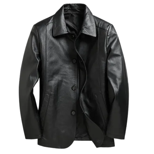 Mens Magnus Front Button Leather Coat