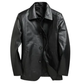 Mens Magnus Front Button Leather Coat