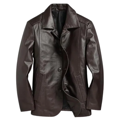 Mens Magnus Front Button Leather Coat