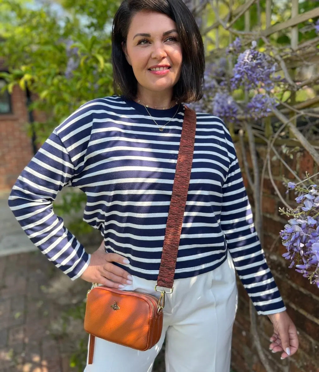 Navy Striped Relaxed Cotton Top