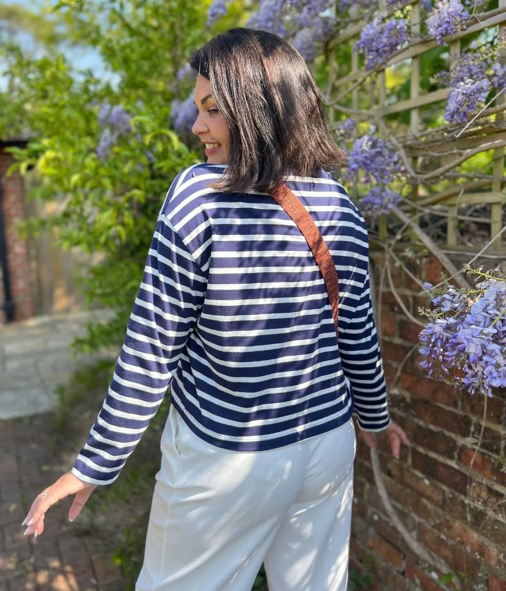 Navy Striped Relaxed Cotton Top