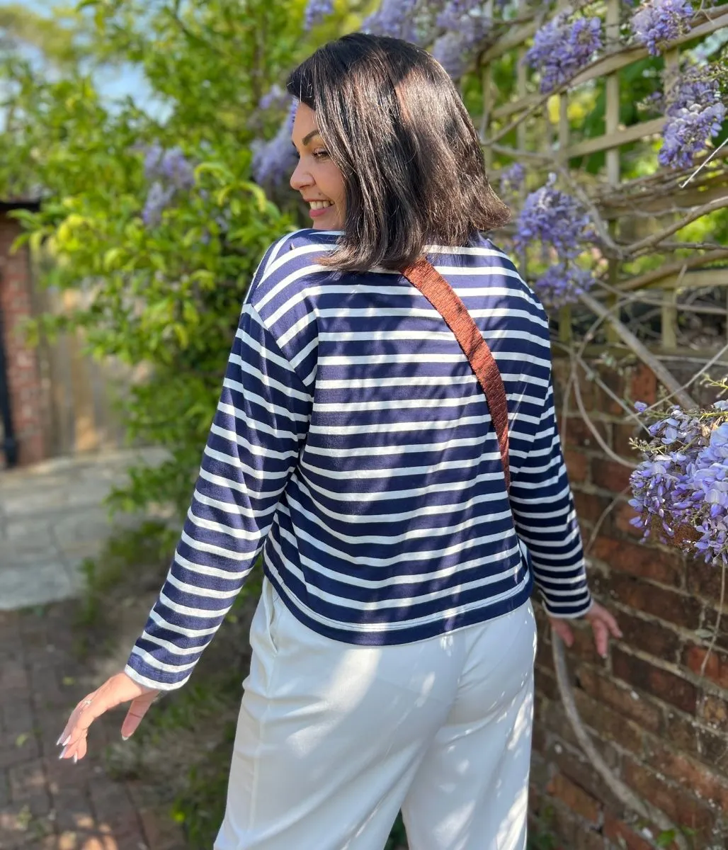 Navy Striped Relaxed Cotton Top