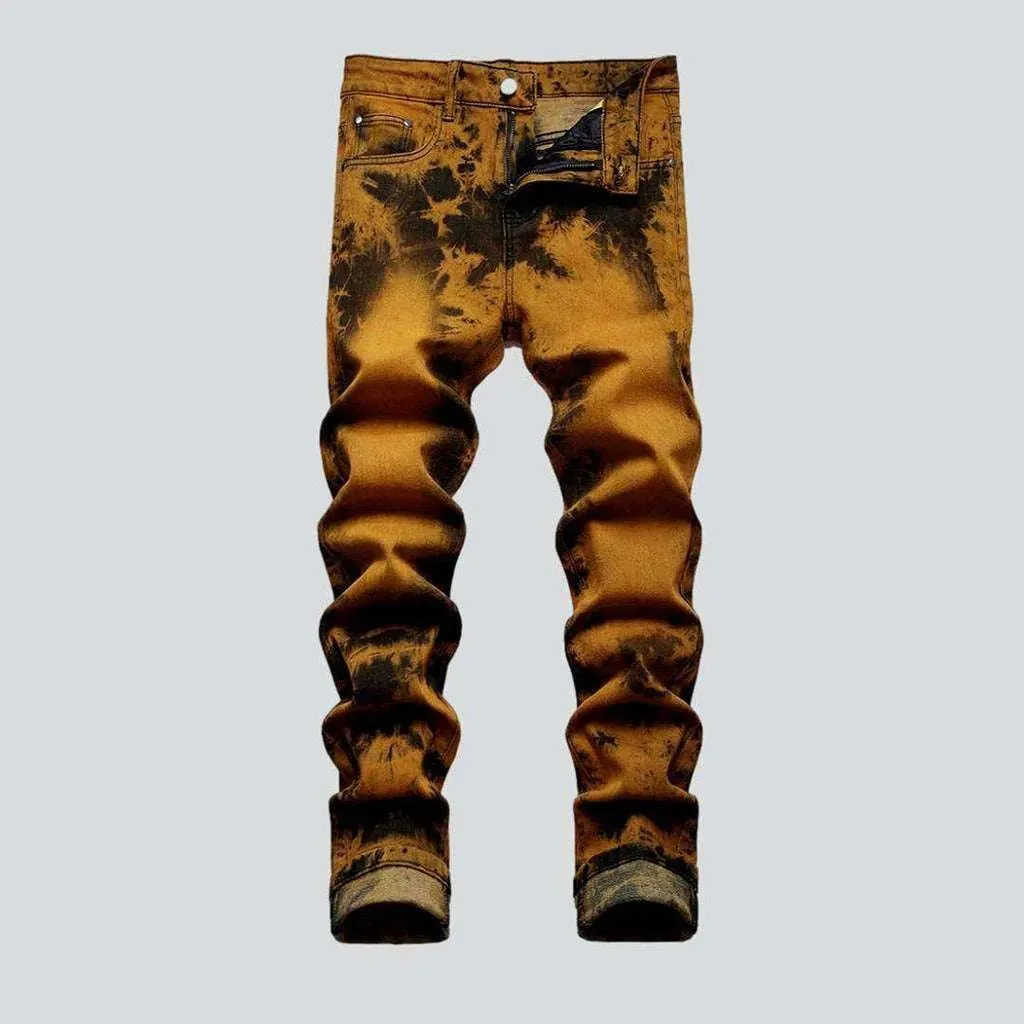 Orange over-dyed men's jeans