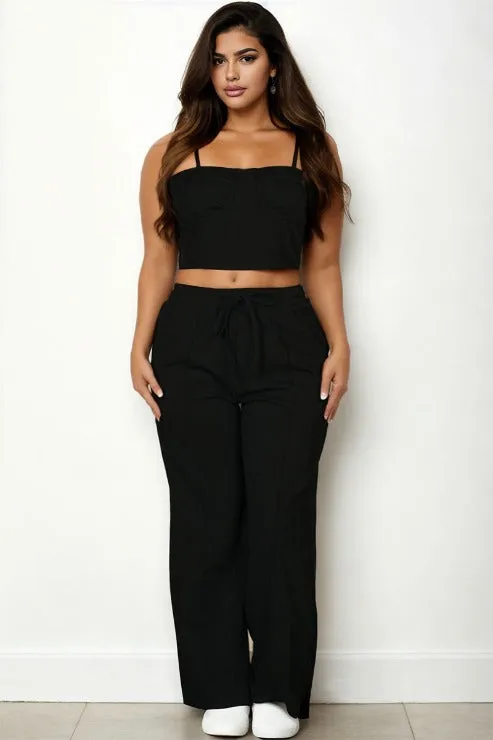 Plus Size Bustier Crop Cami Top & Slant Pocket Straight Pants