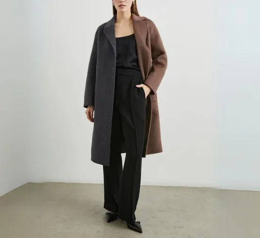 Rails - Lore 2 Toned Wool Knee Length Coat in Charcoal Mink Mix