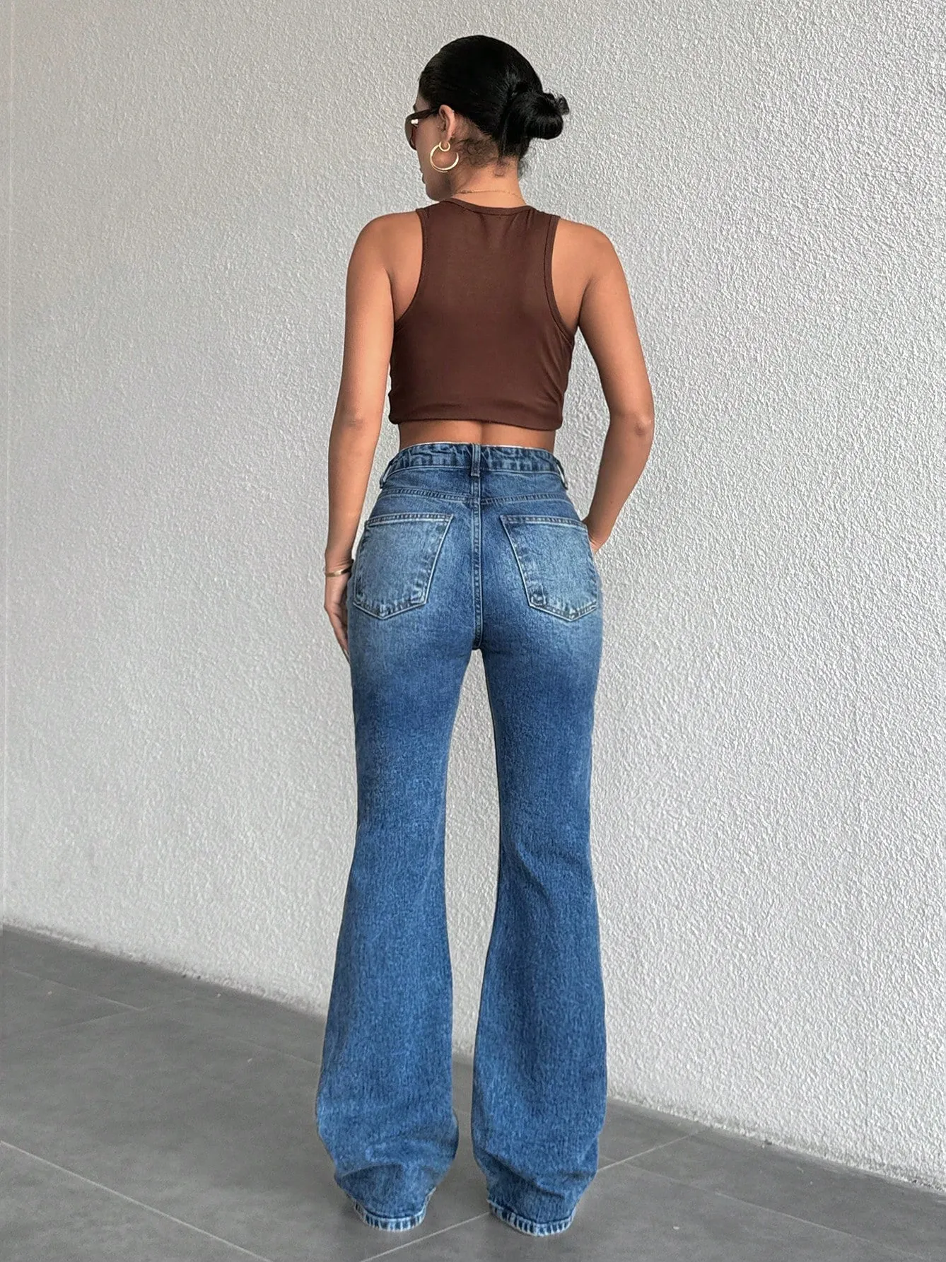 Retro Blue Wash Bootleg High Rise Jeans