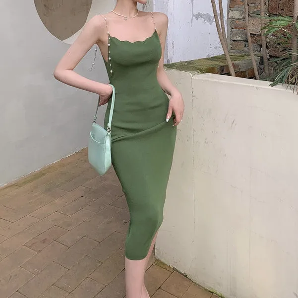 Retro Sleeveless Commuter Green Cami Dress