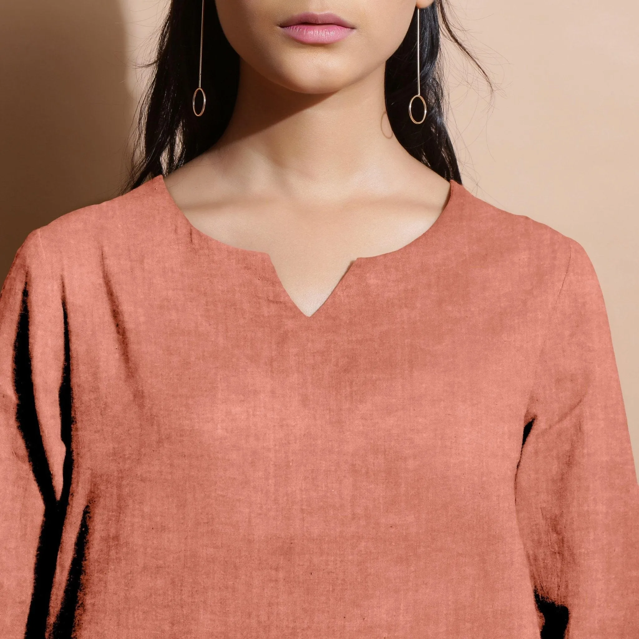 Rust Sandstone 100% Linen Split-Neck Tunic Top