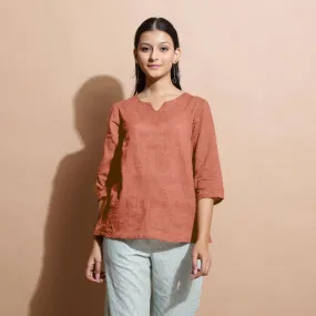 Rust Sandstone 100% Linen Split-Neck Tunic Top