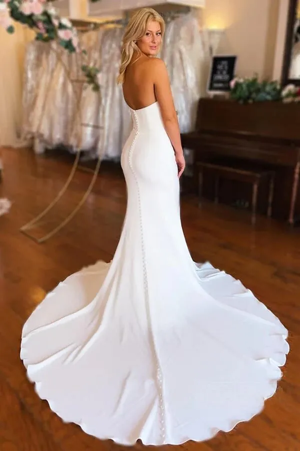 Simple Ivory Mermaid Strapless Court Train Wedding Dresses, Bridal Gowns, SW564