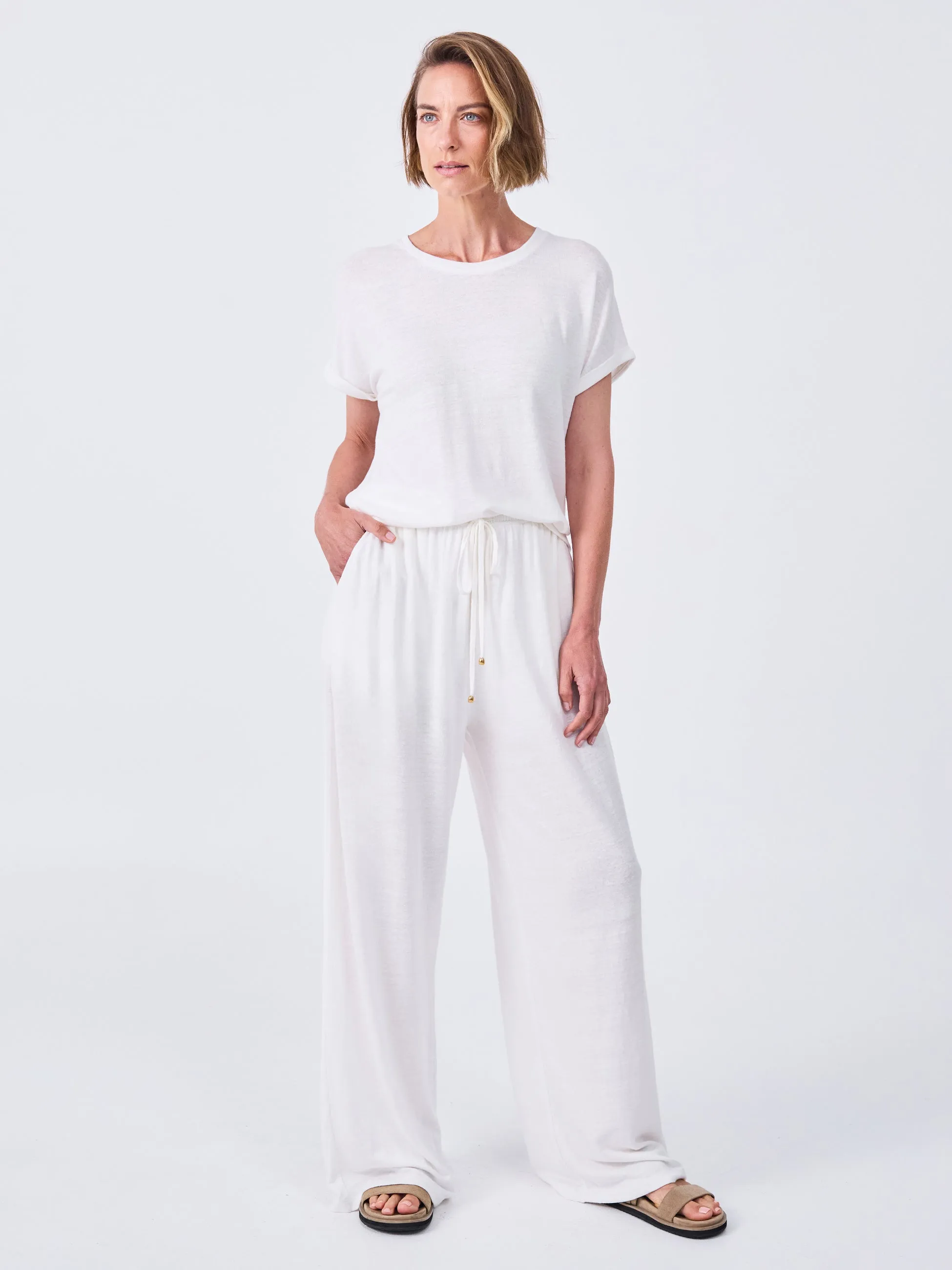 Slub Linen Wide Leg Pant - Cream