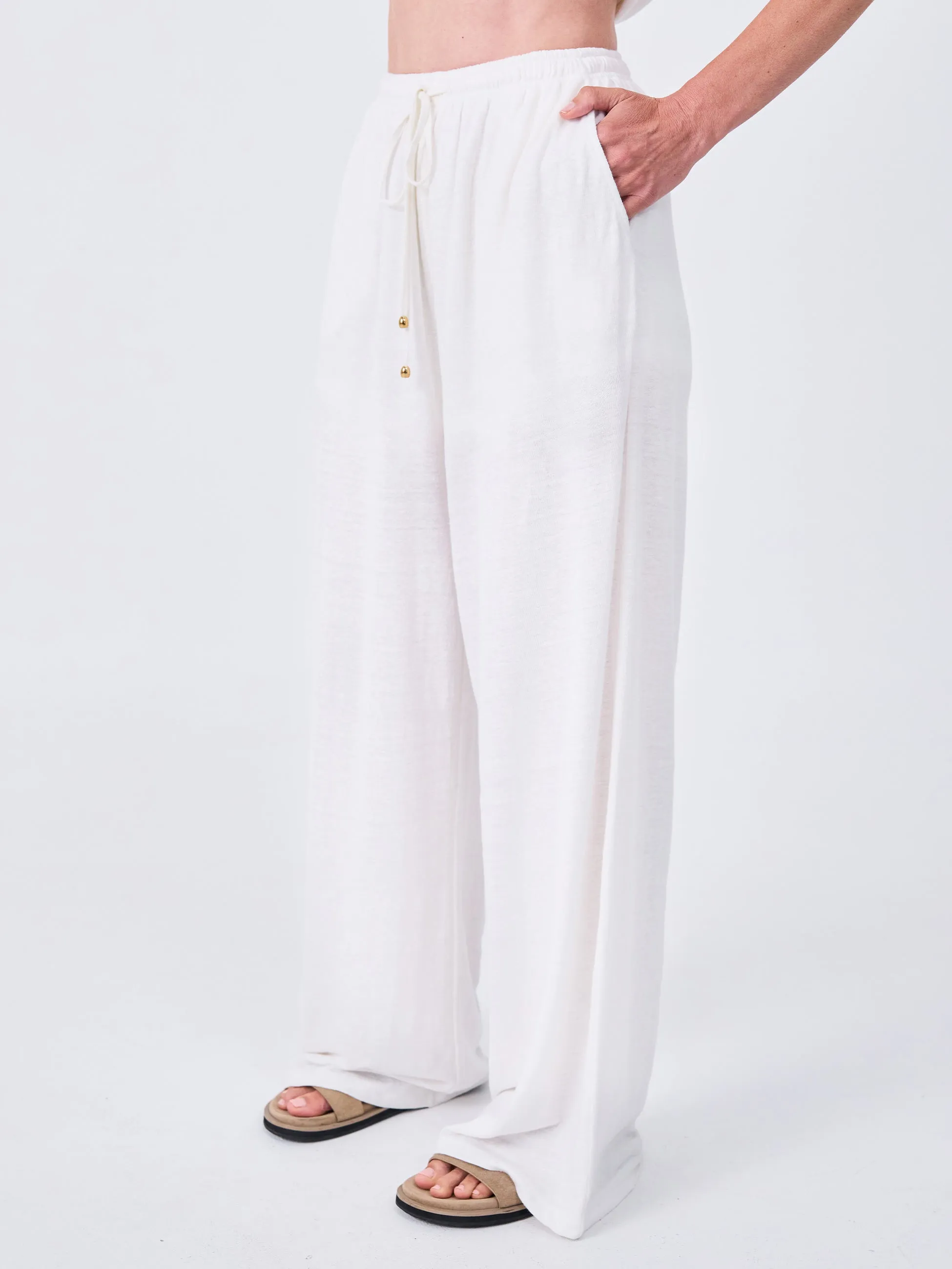 Slub Linen Wide Leg Pant - Cream