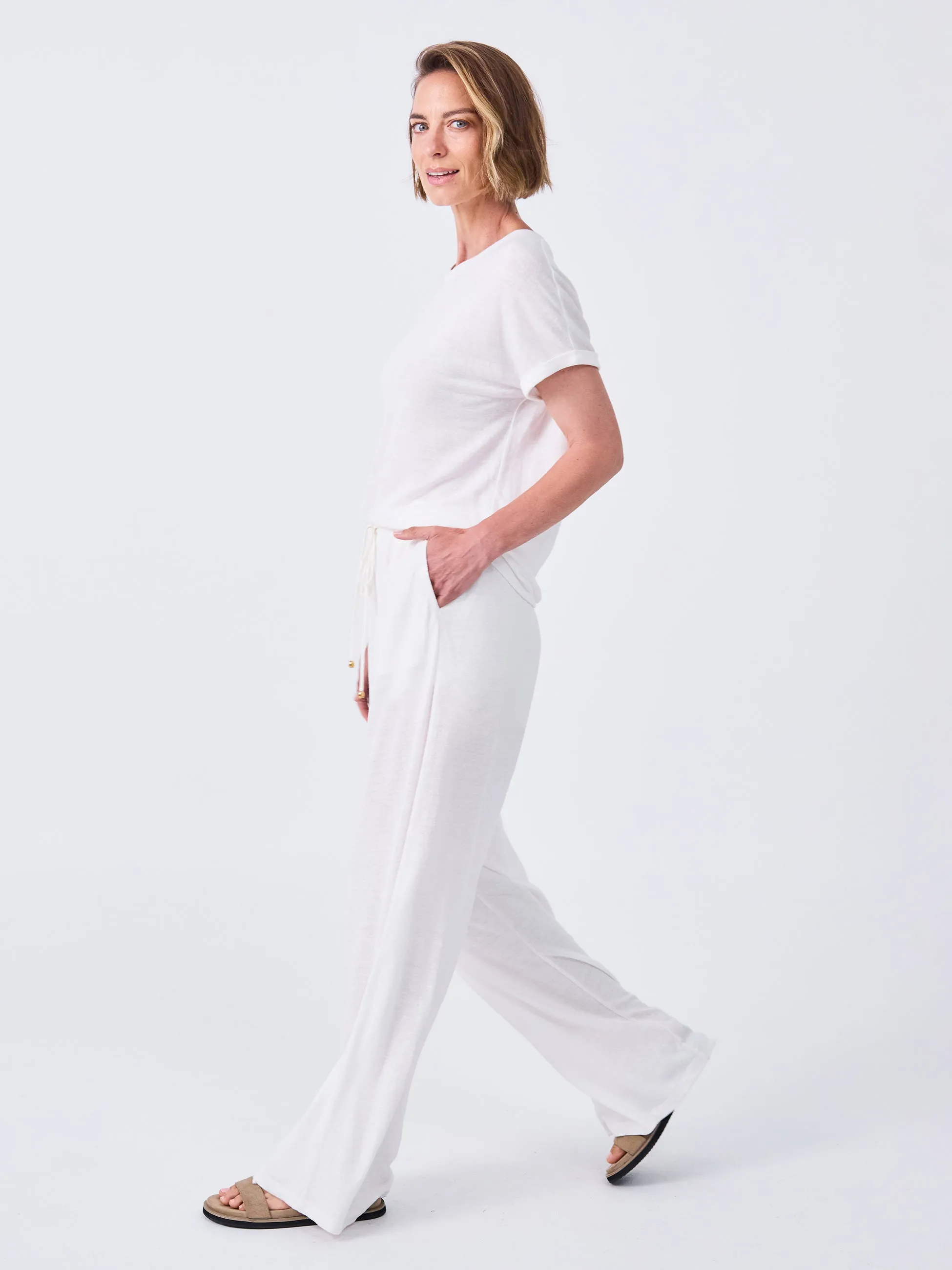 Slub Linen Wide Leg Pant - Cream