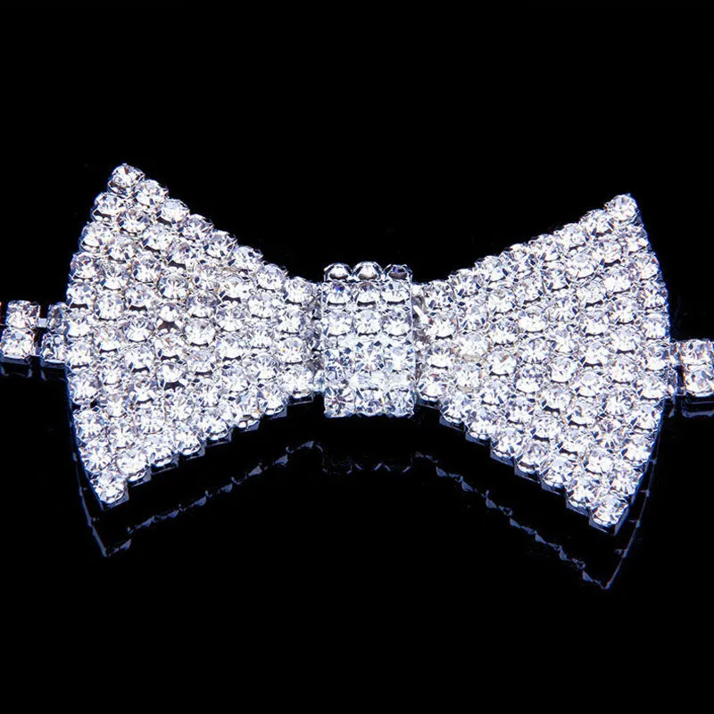 Sparkly Crystal Embellished Bow Detail Choker Necklace - Silver