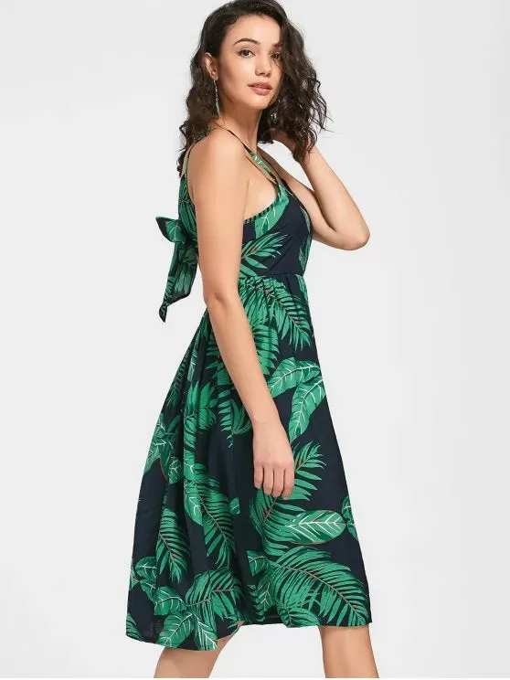 TastyHottie - Trendy Leaves Print Self Tie Cami Dress