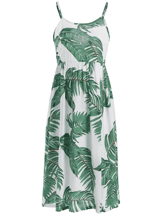 TastyHottie - Trendy Leaves Print Self Tie Cami Dress