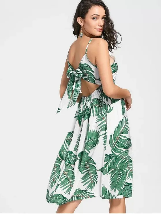 TastyHottie - Trendy Leaves Print Self Tie Cami Dress