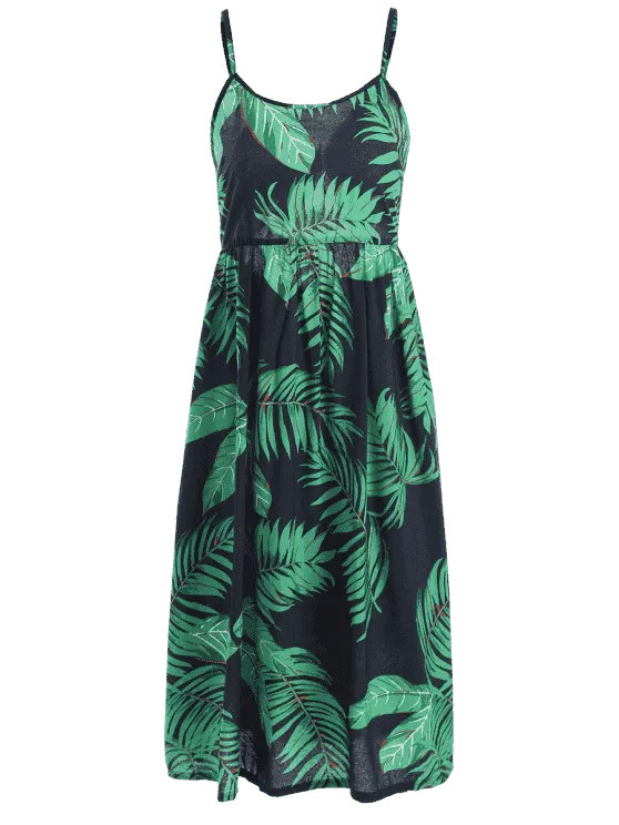 TastyHottie - Trendy Leaves Print Self Tie Cami Dress