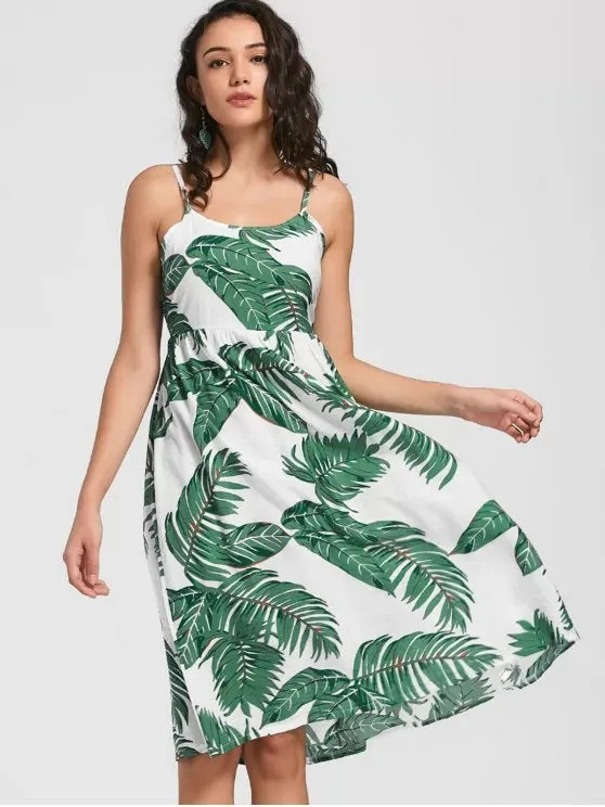 TastyHottie - Trendy Leaves Print Self Tie Cami Dress