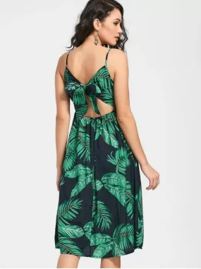 TastyHottie - Trendy Leaves Print Self Tie Cami Dress