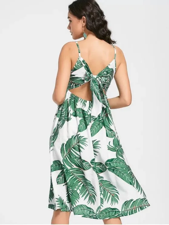 TastyHottie - Trendy Leaves Print Self Tie Cami Dress