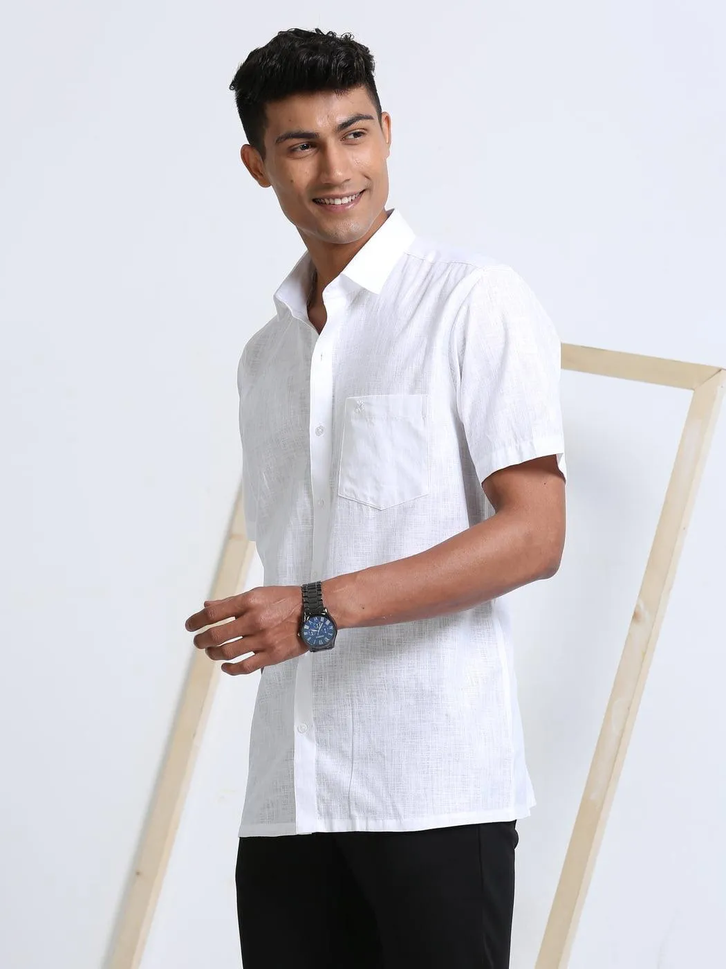 Time Cotton Finish White Shirt Half Sleeve