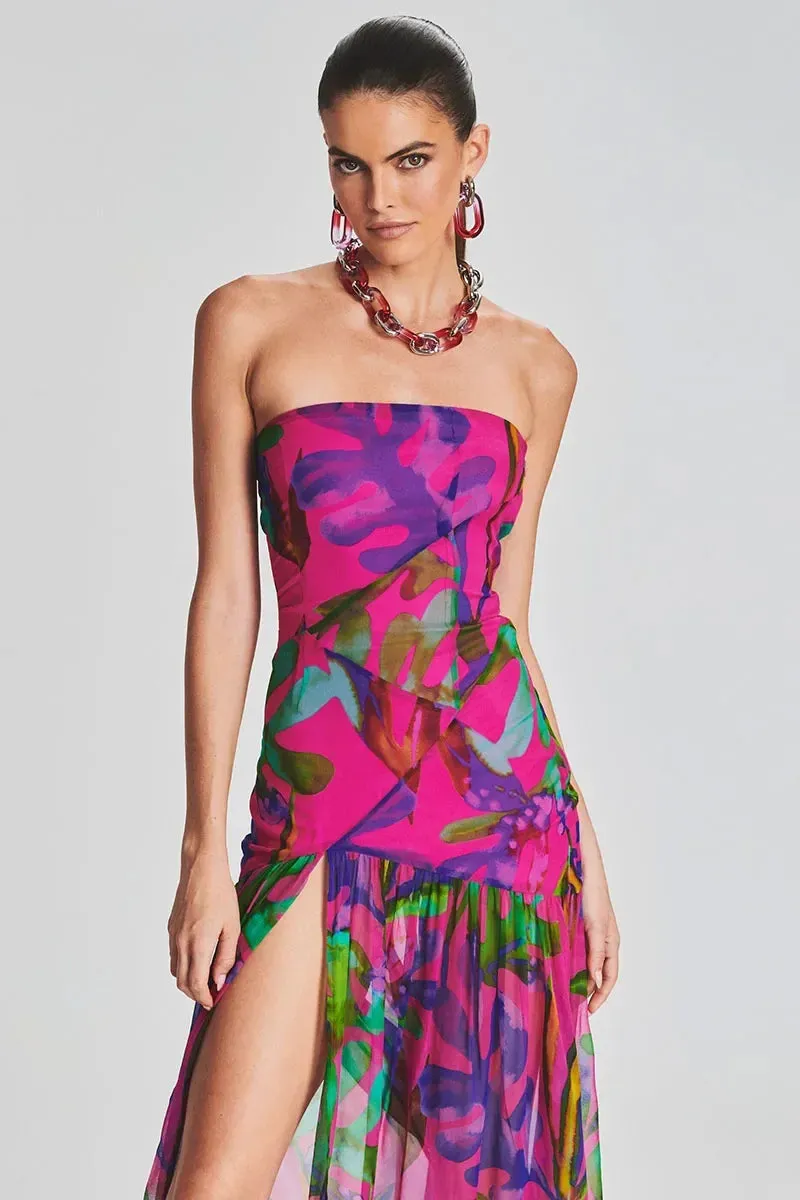 Trendy Dynamic Printed Maxi Strapless Dress