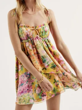 Trendy Floral Mini Dress with Shoulder Ties