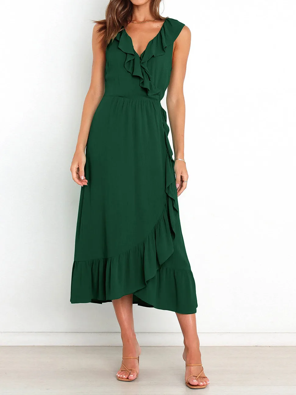 Trendy V-neck Ruffle Dress