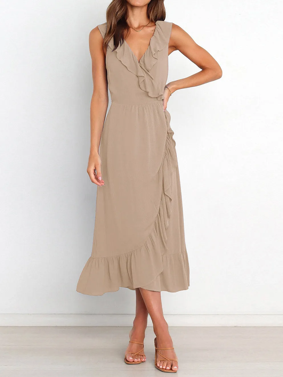 Trendy V-neck Ruffle Dress