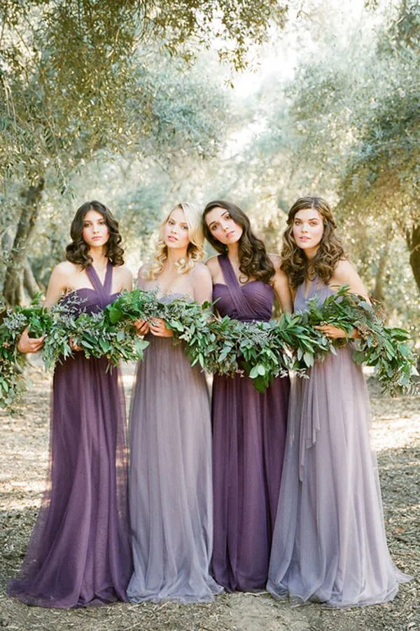 Tulle Convertible Bridesmaid Dresses, Purple Mismatched Bridesmaid Dresses, BD114