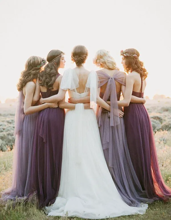 Tulle Convertible Bridesmaid Dresses, Purple Mismatched Bridesmaid Dresses, BD114