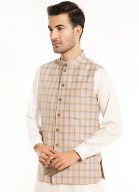 Windowpane Checks-Light Brown, Hi End Poly Viscose Waist Coats