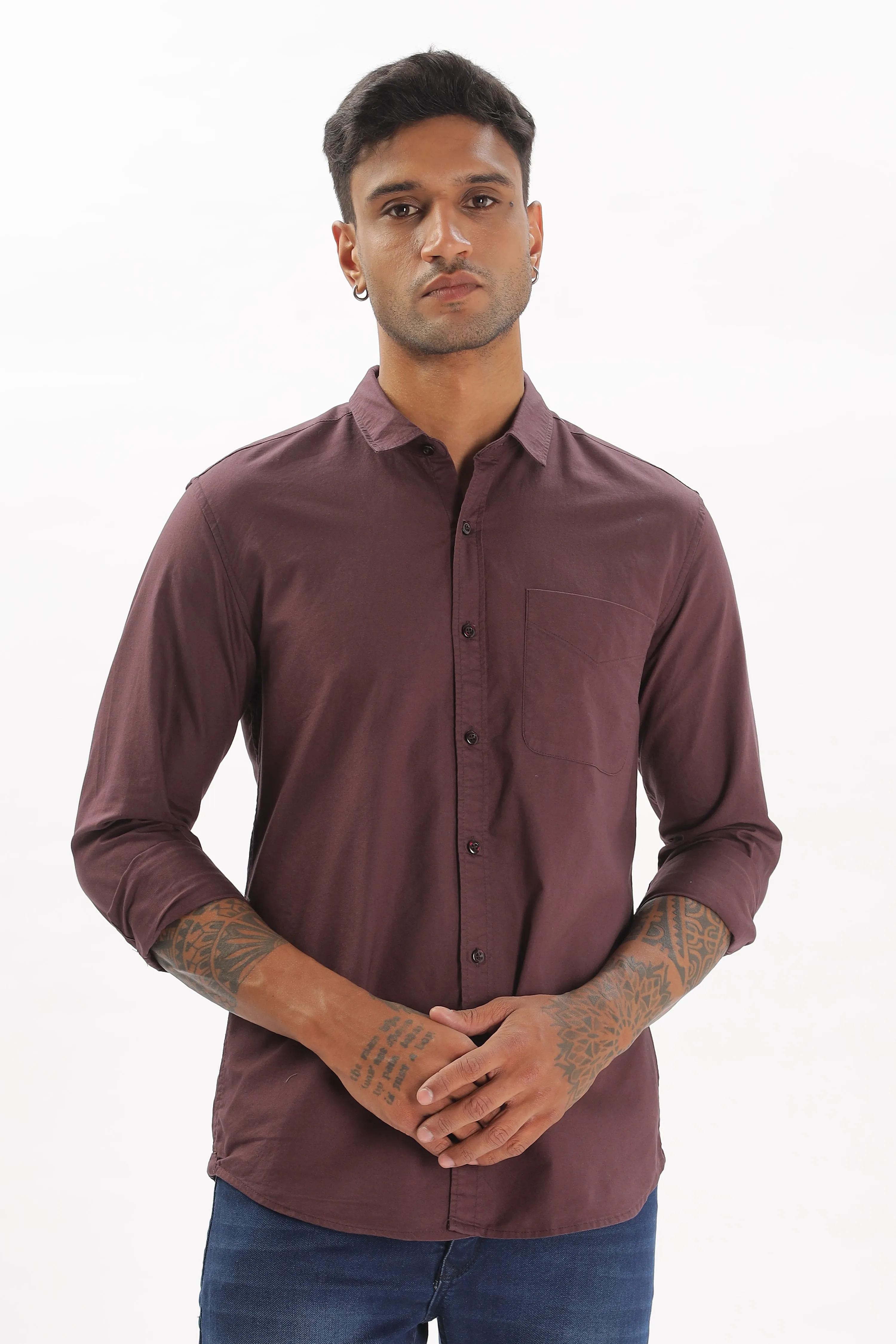 Wine Regular Fit Plain Full Sleeve Shirt