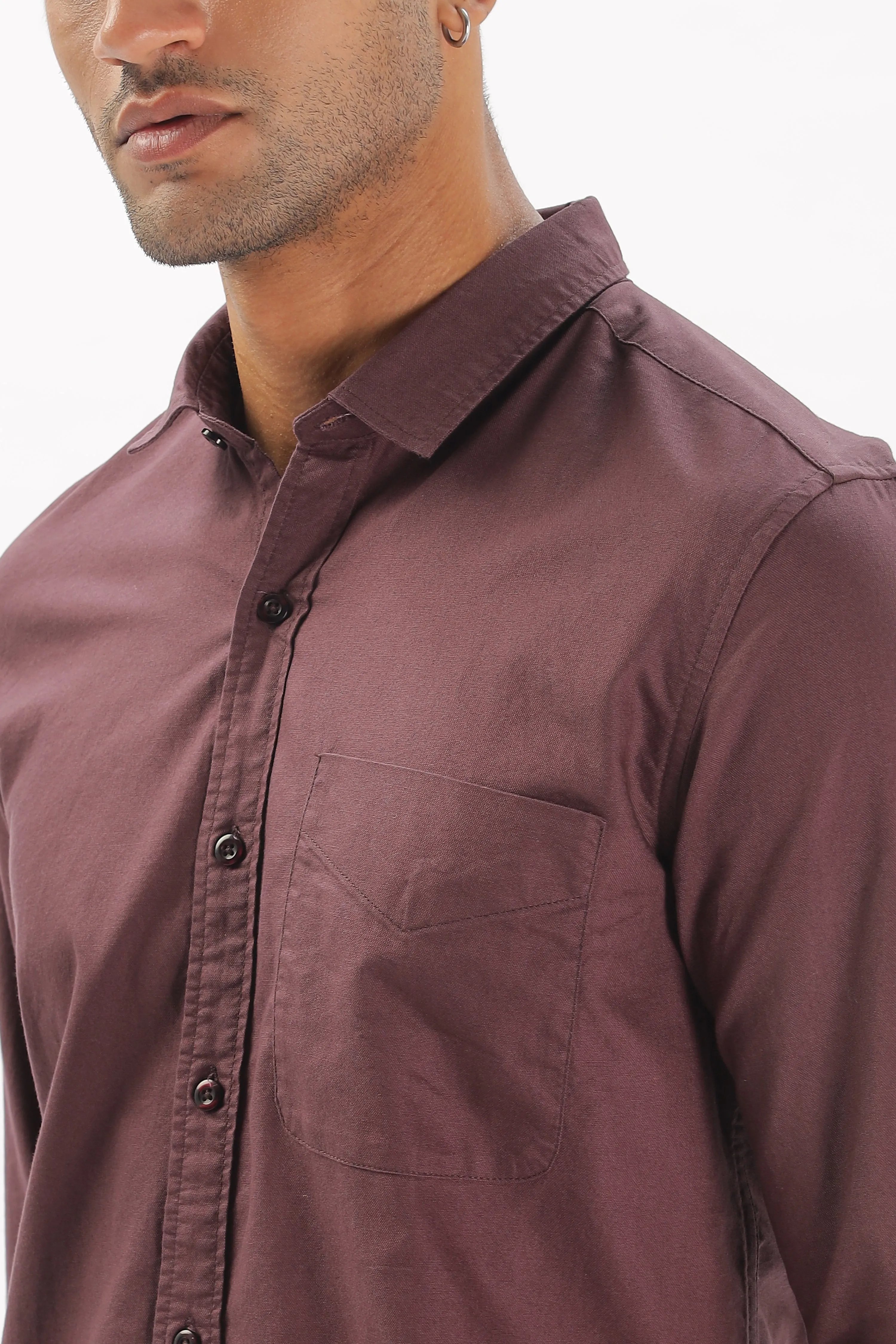 Wine Regular Fit Plain Full Sleeve Shirt