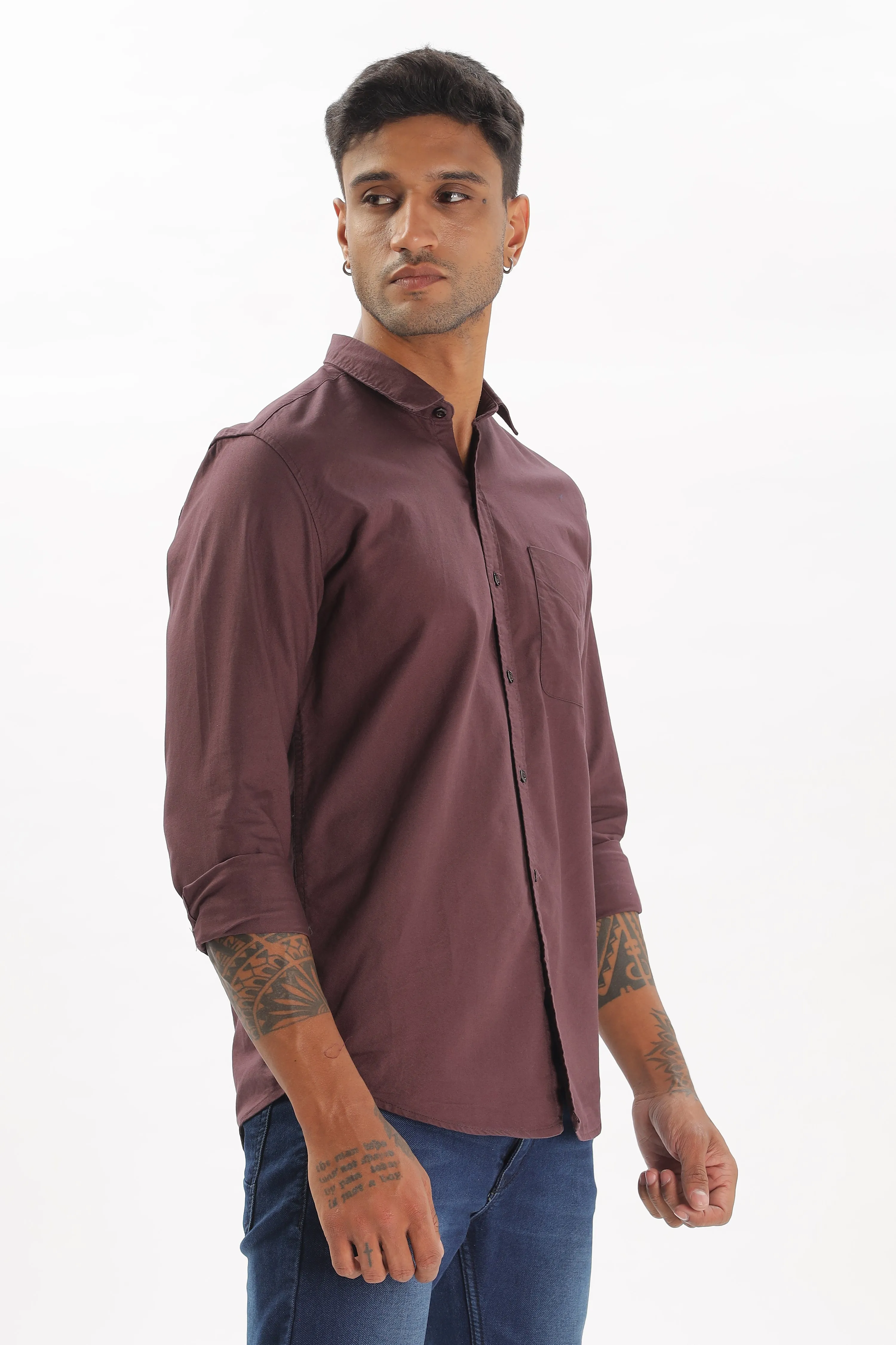 Wine Regular Fit Plain Full Sleeve Shirt