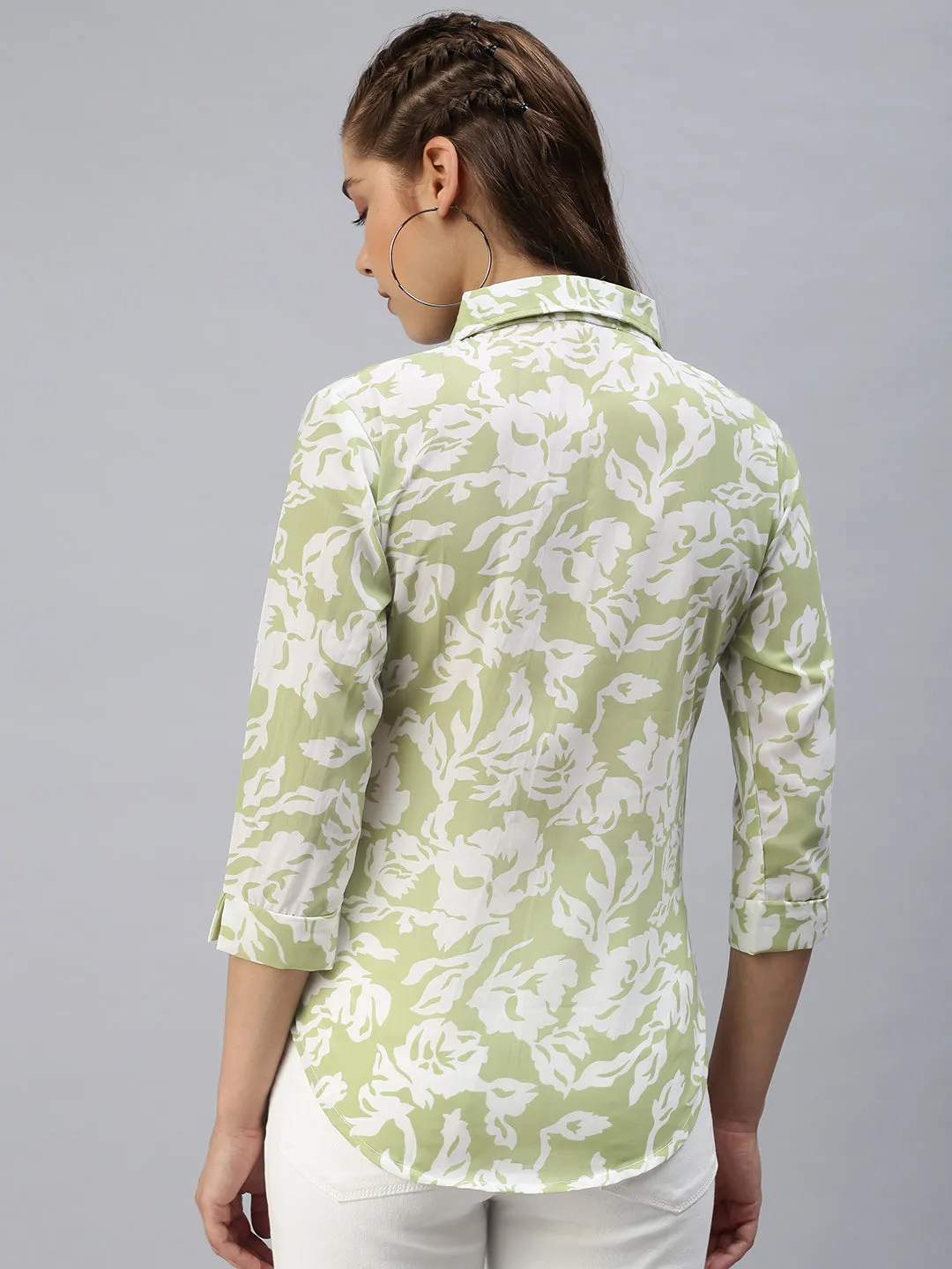 Women Spread Collar Printed Green Shirts