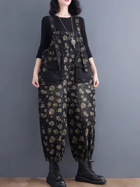 Women’s Relaxed Fit  Yellow Flower Dungarees