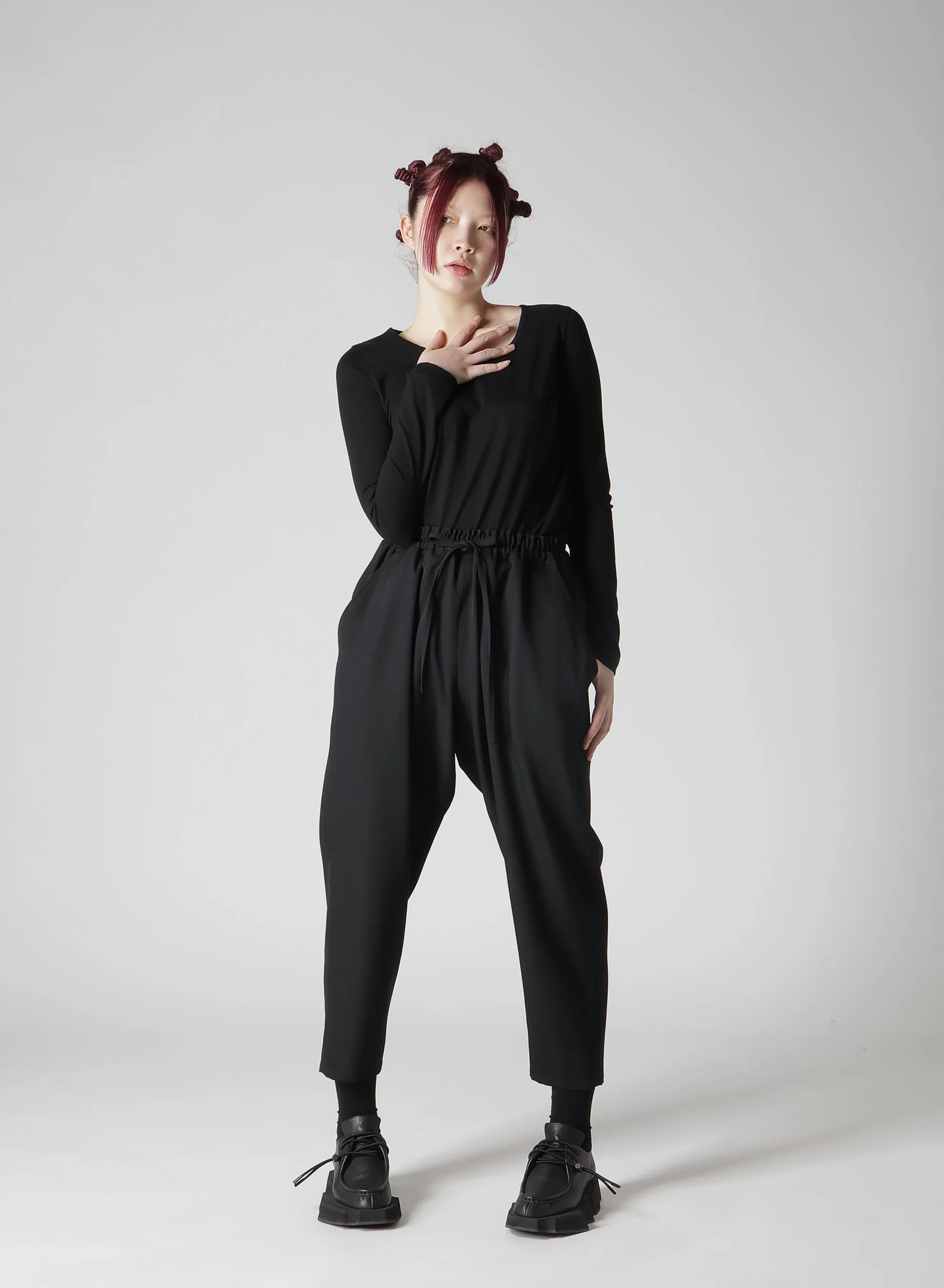 WOOL GABARDINE ELASTIC WAIST PANTS